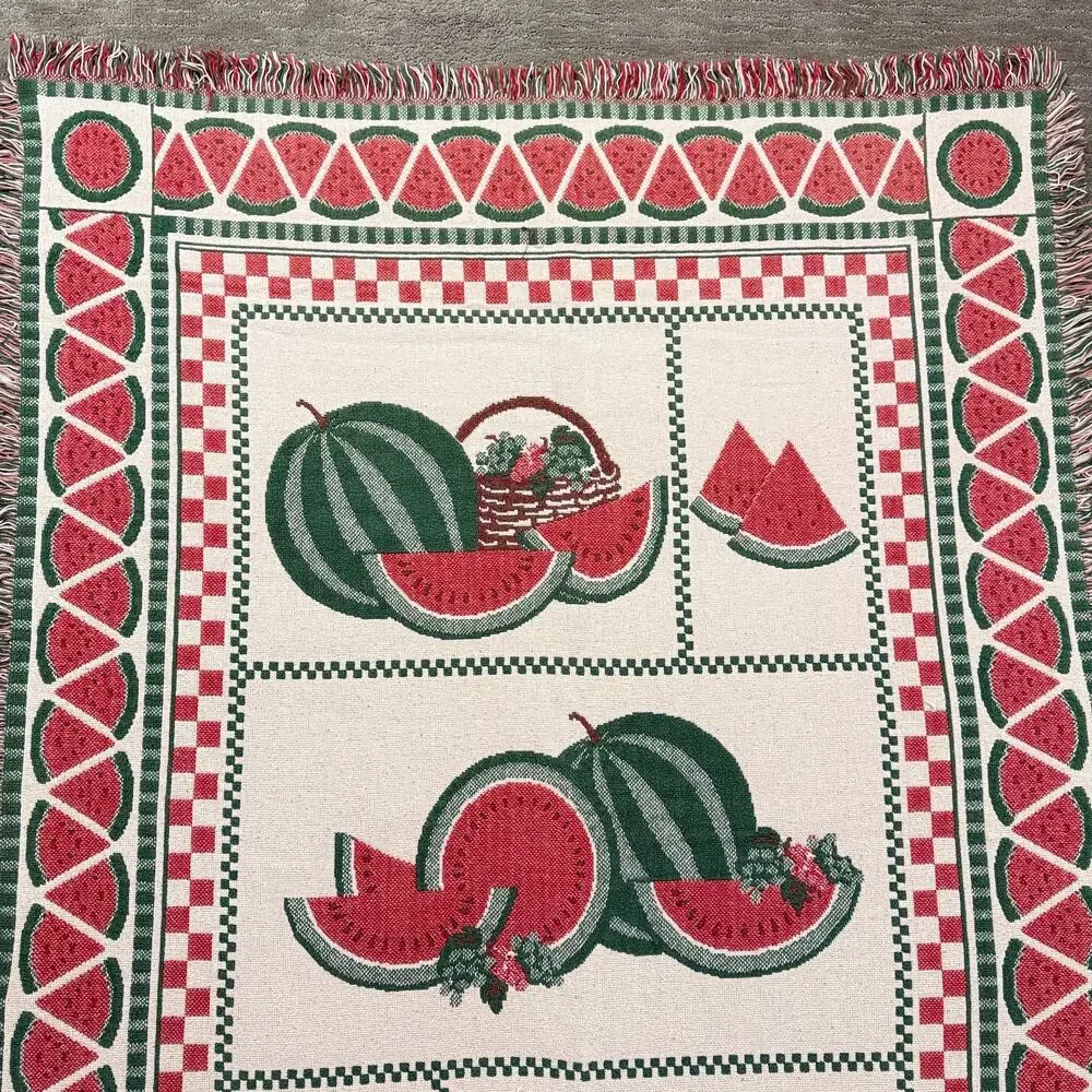 Vintage Watermelon Woven Tapestry Throw Blanket Fringed Summer Fruit 46